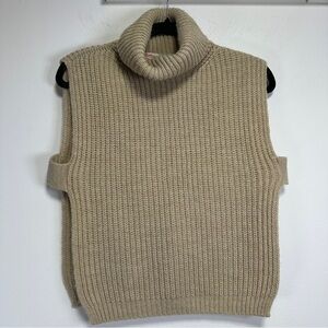 Chunky Ribbed Turtleneck Sweater Vest Open Side Neutral Knit Made Italy One Size